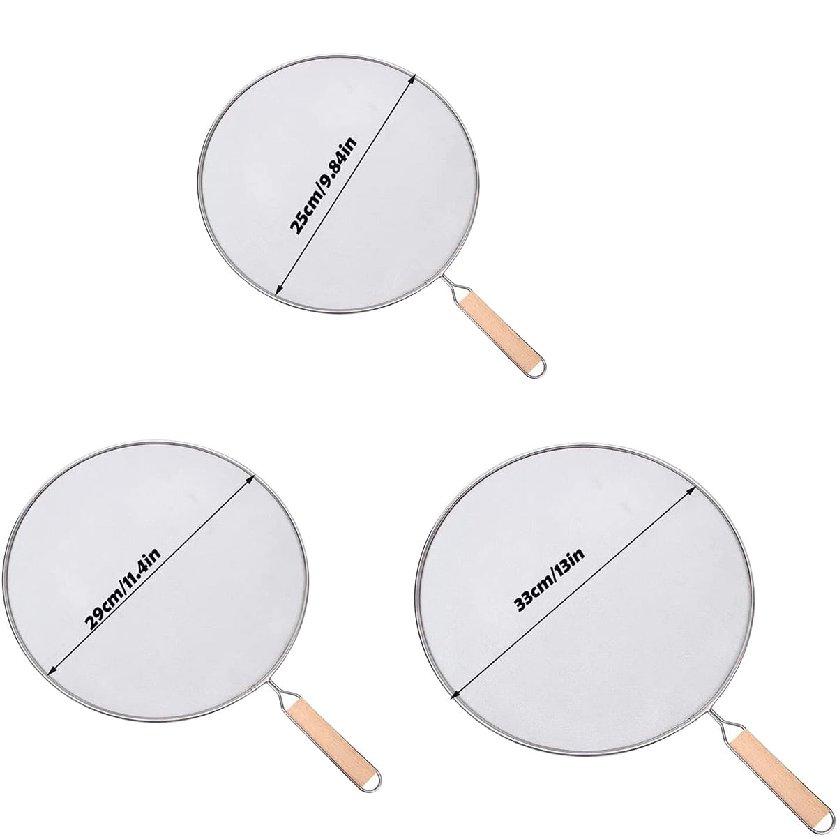 Stainless Steel Splatter Screen for Frying Pan with Wooden Handle