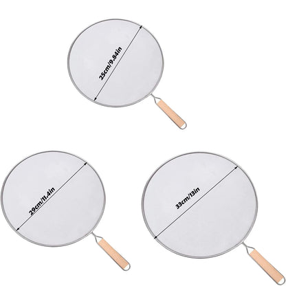 Stainless Steel Splatter Screen for Frying Pan with Wooden Handle