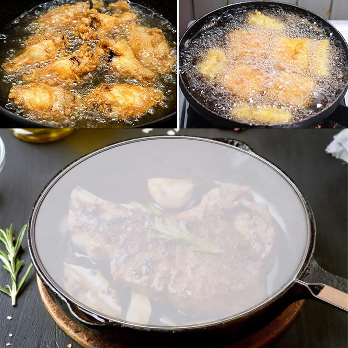 Stainless Steel Splatter Screen for Frying Pan with Wooden Handle