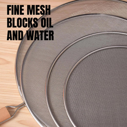 Stainless Steel Splatter Screen for Frying Pan with Wooden Handle