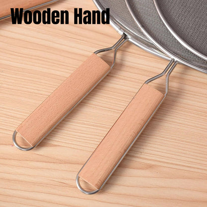 Stainless Steel Splatter Screen for Frying Pan with Wooden Handle
