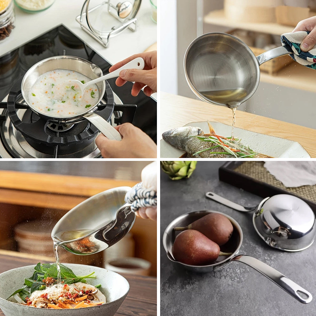 304 Stainless Steel Oil Splatter Proof Home Small Frying Pan for KitchenCooking