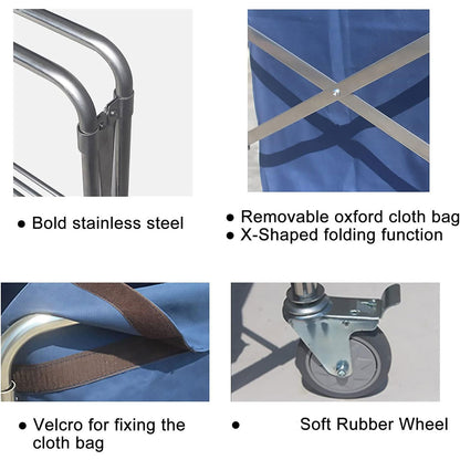 Folding Linen Trolley with Silent Wheels, Dry Wet Sorting