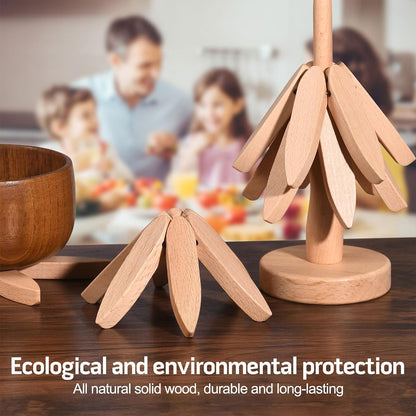 Solid Walnut Wood Christmas Tree Trivet Heat-Resistant Coaster Set