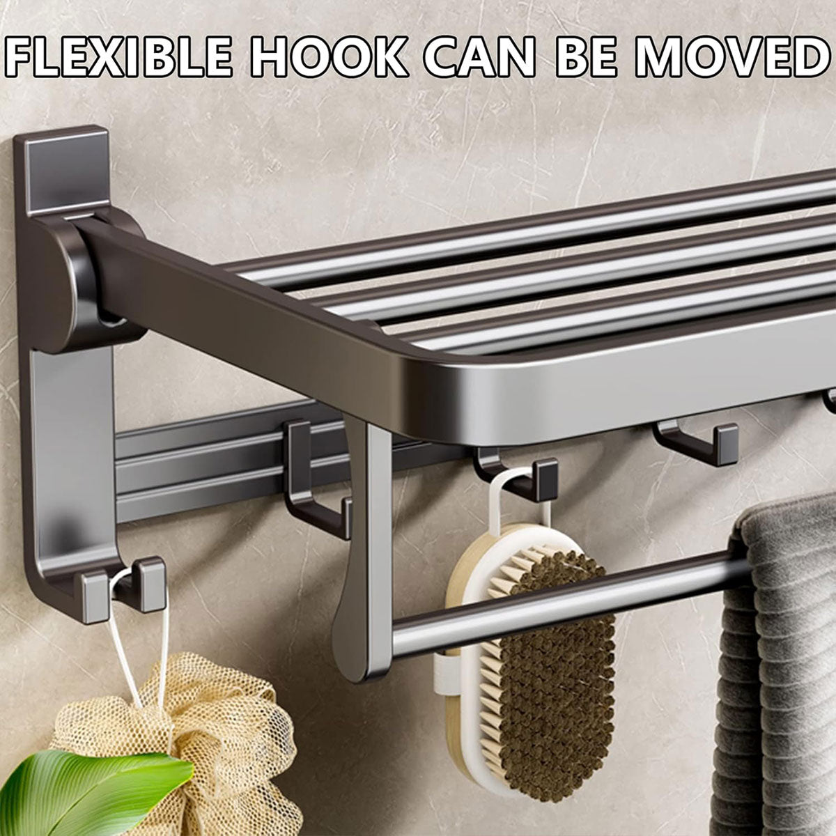 Grey Aluminum Towel Rack Punch-Free Bathroom Storage Towel Holder Home Organizer
