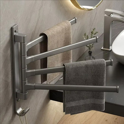 Rotating Towel Rack Wall Mounted Bathroom Shelf Multi Rod Swivel Towel Holder