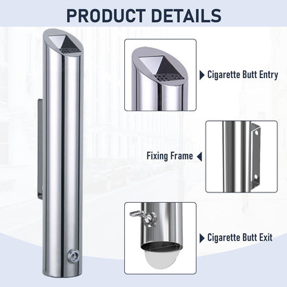 Wall Mounted Ashtray Stainless Steel 1.8L Floor Standing Vertical Trash Bin AU