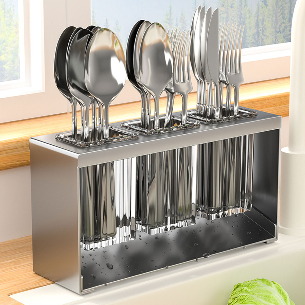 3Holes Multifunctional Kitchen Storage Rack Built-in StorageBox Chopstick Holder