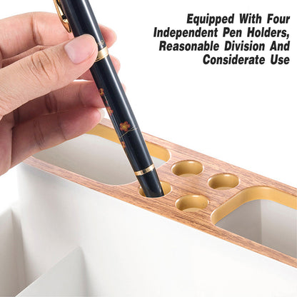 Office Organizer Pen Holder with Slots for Pens Phone Cards Remote Sticky Notes