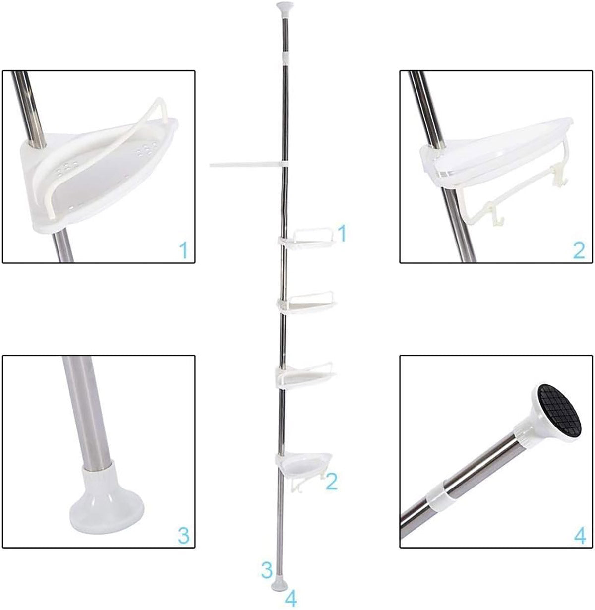 Retractable Tripod Bathroom Storage Shelf Tension Rod