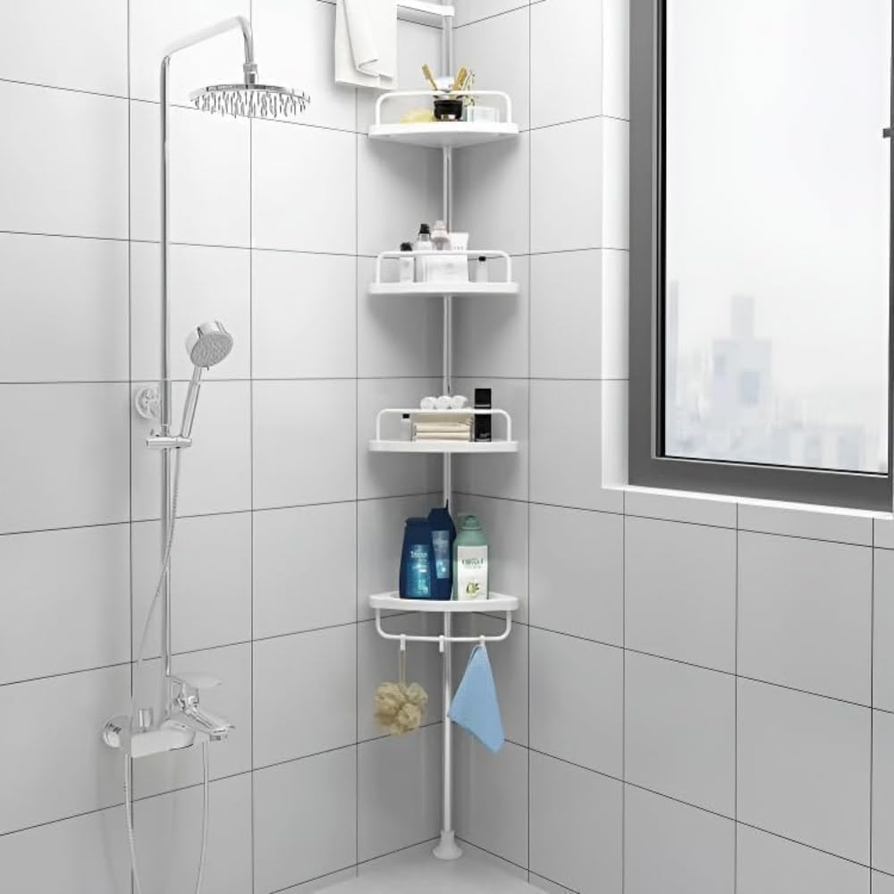 Retractable Tripod Bathroom Storage Shelf Tension Rod