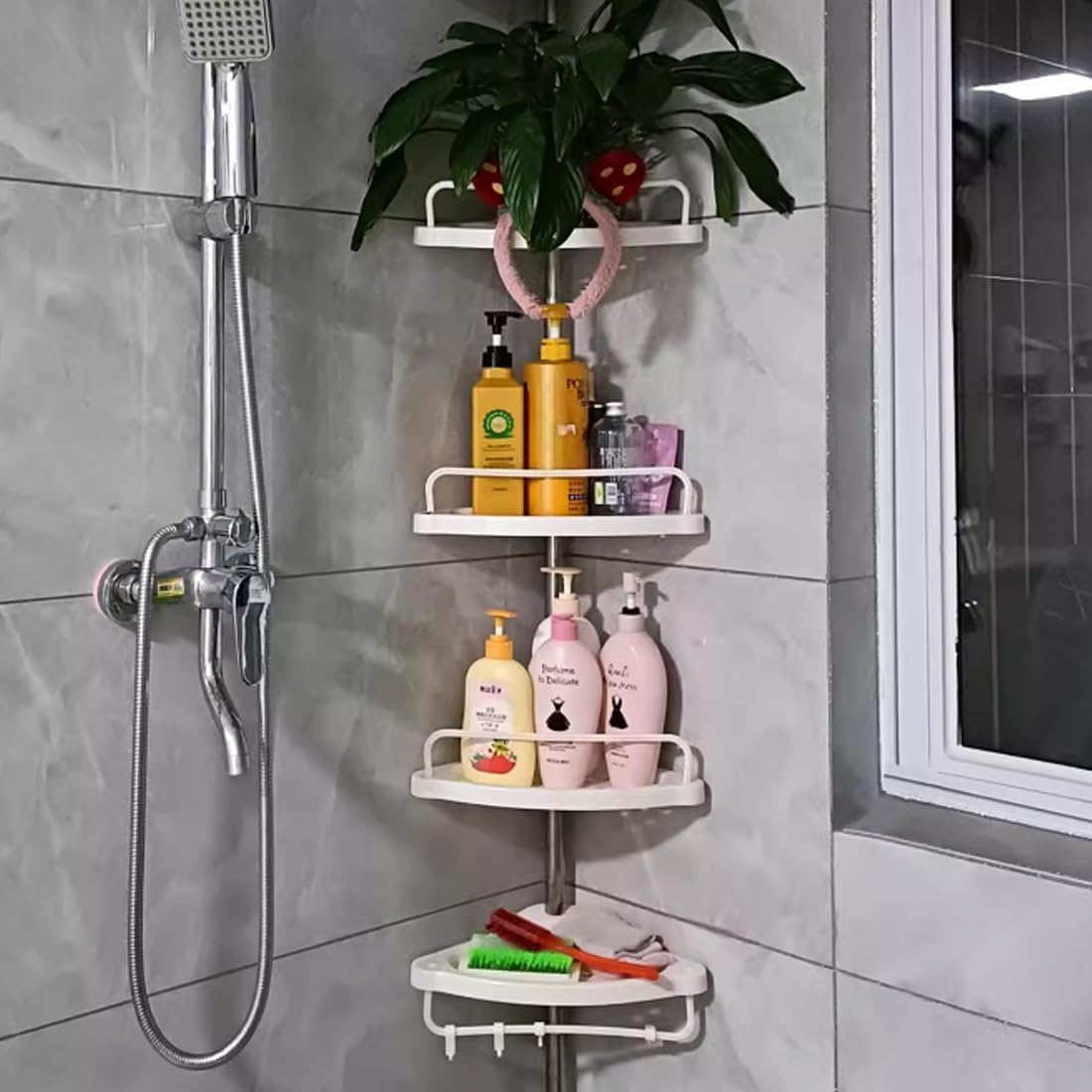 Retractable Tripod Bathroom Storage Shelf Tension Rod