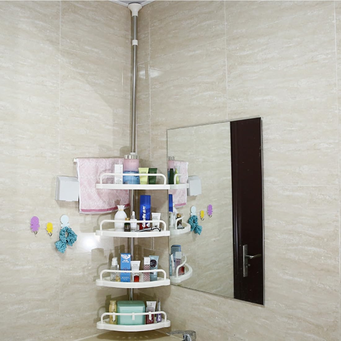 Retractable Tripod Bathroom Storage Shelf Tension Rod