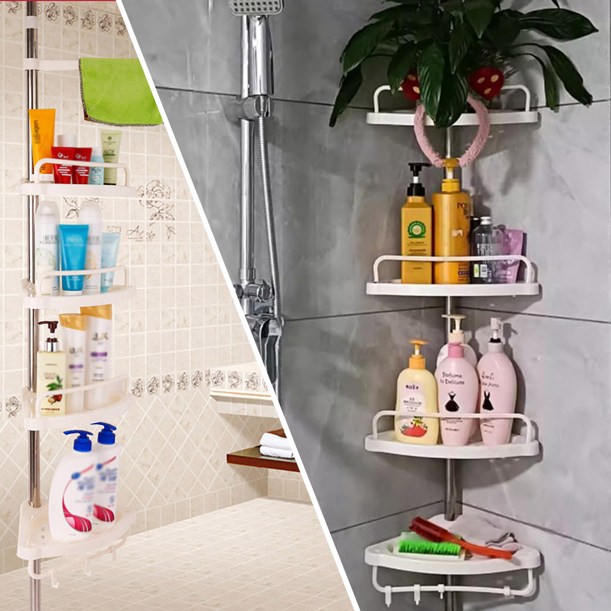 Retractable Tripod Bathroom Storage Shelf Tension Rod