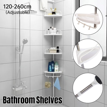 Retractable Tripod Bathroom Storage Shelf Tension Rod