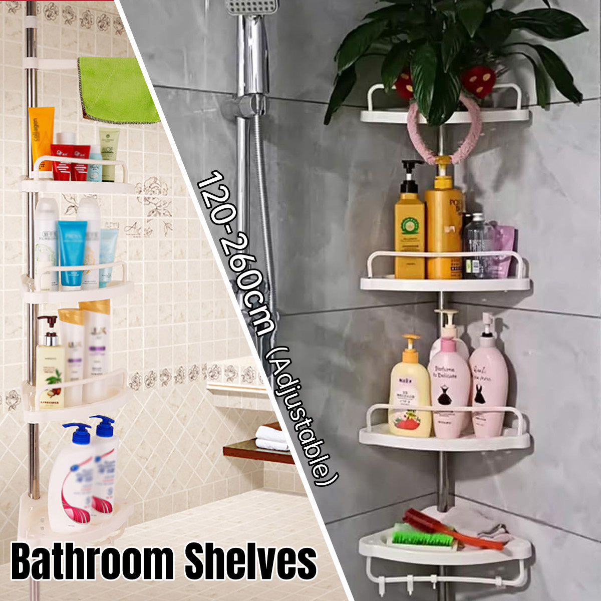 Retractable Tripod Bathroom Storage Shelf Tension Rod