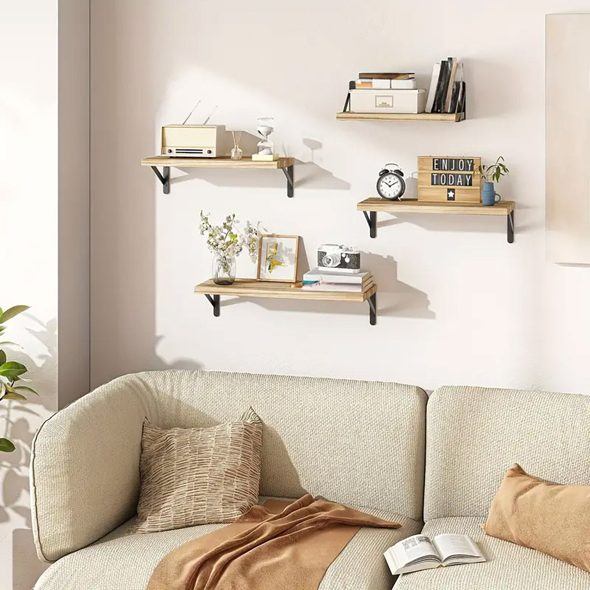 4pcs Solid Wall Shelf for Living Room Bedroom Entrance Storage Floating Shelves