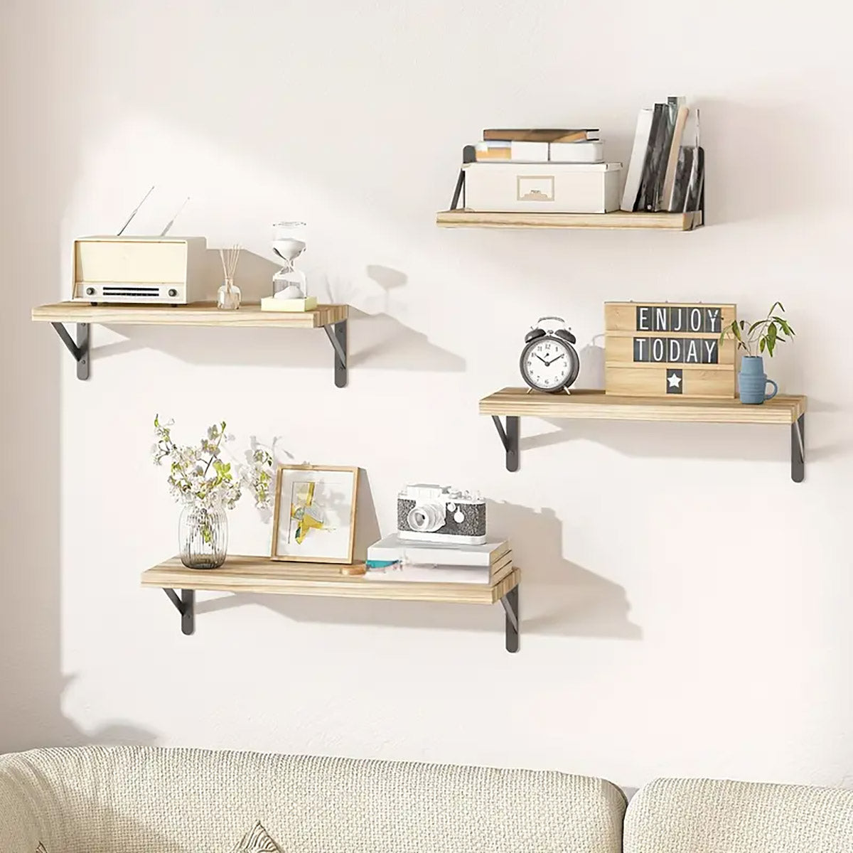 4pcs Solid Wall Shelf for Living Room Bedroom Entrance Storage Floating Shelves