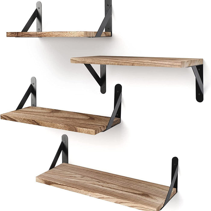 4 Pcs Wall Shelves with Natural Wood Finish