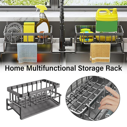 Kitchen Sink Caddy Storage Organizer Steel Sponge Soap Brush Holder Faucet Rack