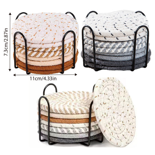 Round Cotton Woven Coaster Heat Resistant Dining Table Mat Set of 8