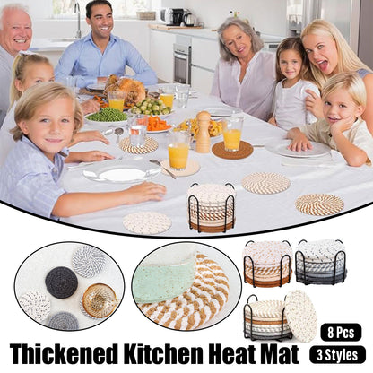Round Cotton Woven Coaster Heat Resistant Dining Table Mat Set of 8