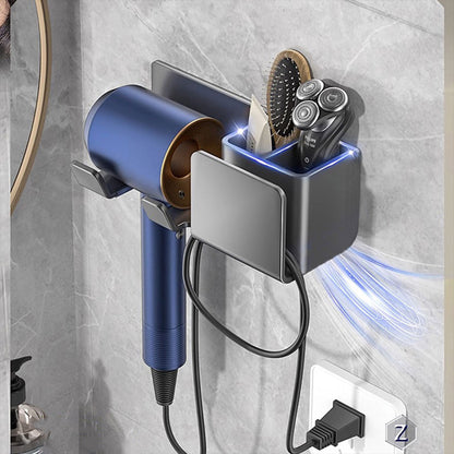 Aluminum Hair Dryer Holder Wall Mount Punch-Free Bathroom Hanging Rack Organizer