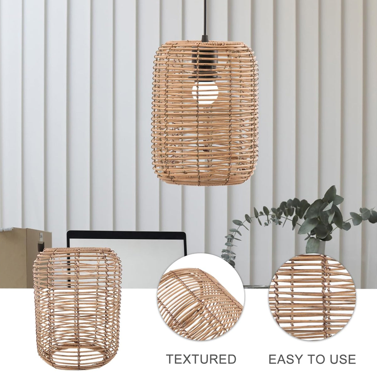 Vintage Rattan Woven Pendant Lampshade Boho Ceiling Light