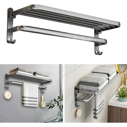 Grey Aluminum Towel Rack Punch-Free Bathroom Storage Towel Holder Home Organizer