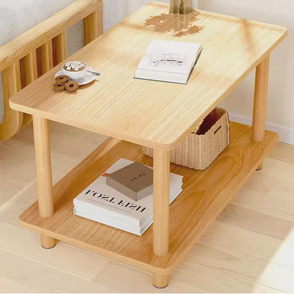 Two-Tier Mini Side Table Wood Grain Compact Storage