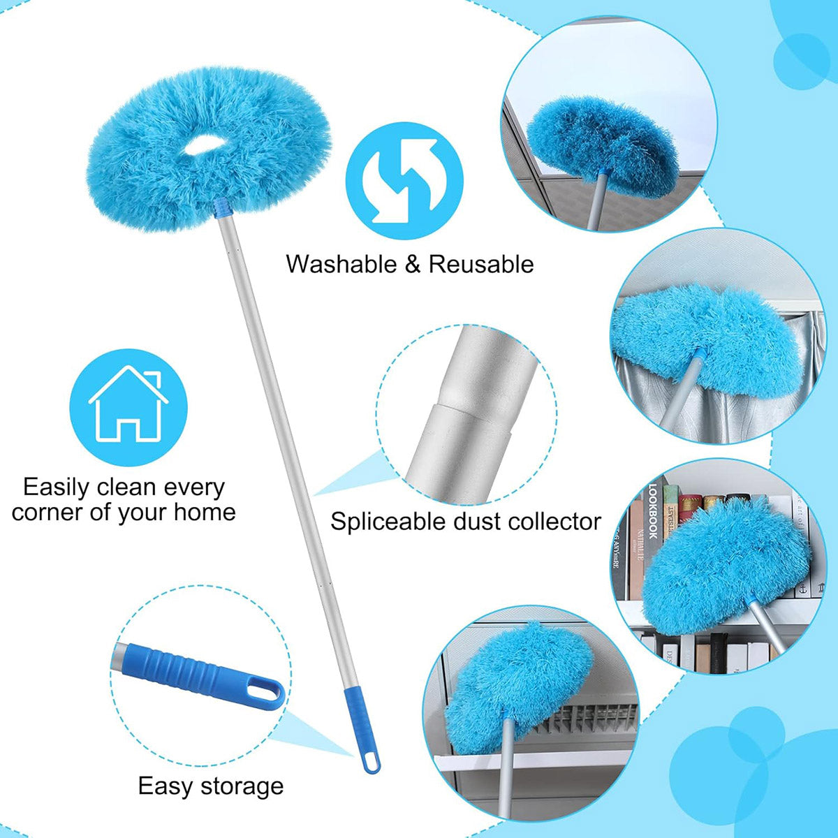 Extendable and Assembled Ceiling Duster Round Brush Dust Sweeper Cleaning Tool