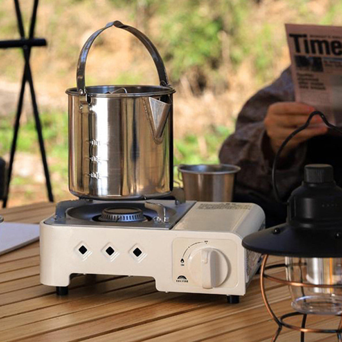 1.2L Stainless Steel Camping Kettle With Riveted Handle for Outdoor Picnic