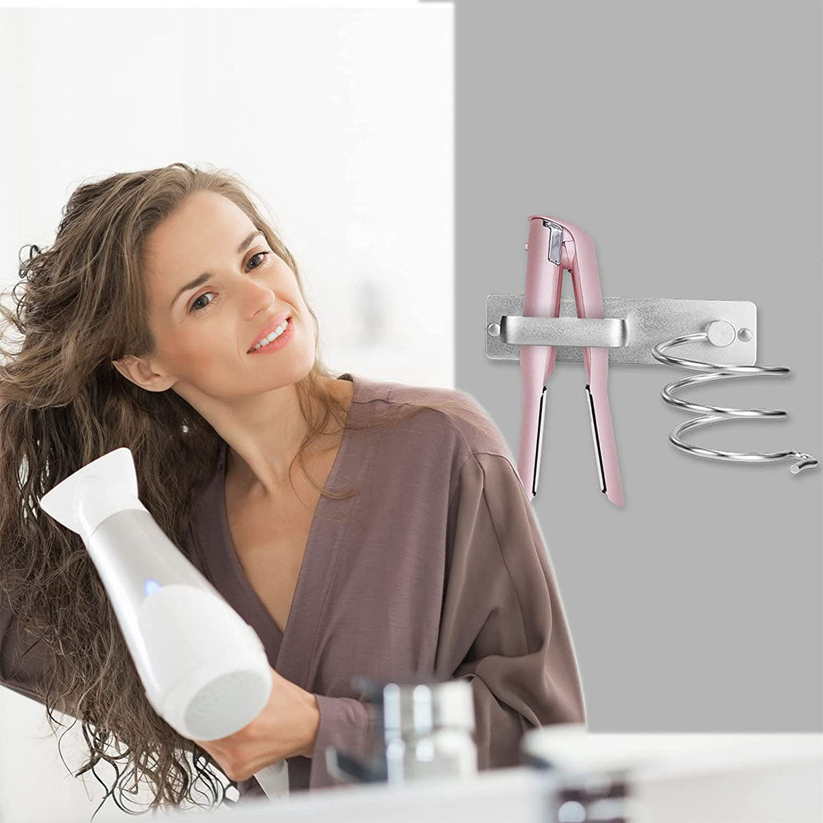 Wall Mounted Hair Dryer Holder Bathroom Storage Rack Curling Iron Organizer AU