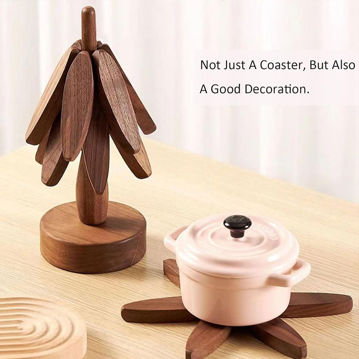 Solid Walnut Wood Christmas Tree Trivet Heat-Resistant Coaster Set