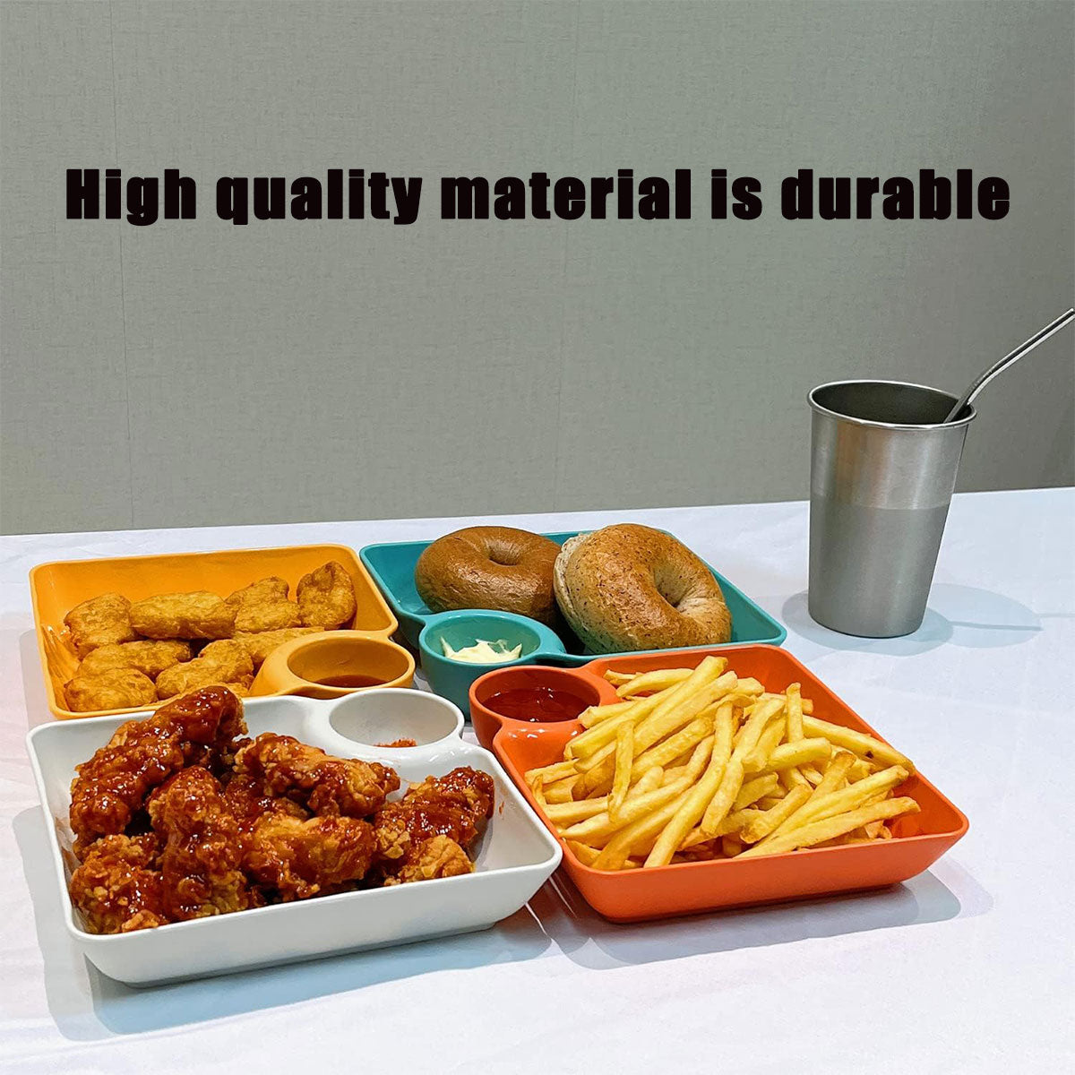 8X Large Square Dumpling Plate with Vinegar Dish PP Tray Dinner