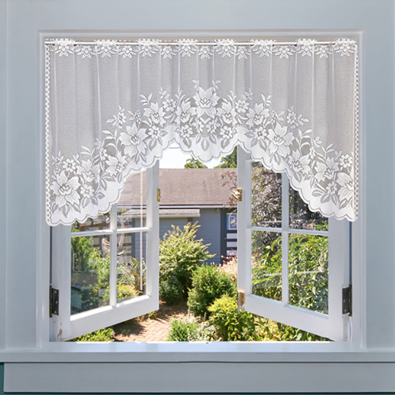 2PCS/Set White Lace Kitchen Home Window Cafe Curtain w Scallope Edge 160cm Wide