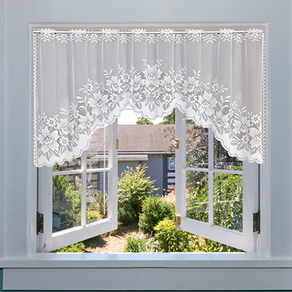 2PCS/Set White Lace Kitchen Home Window Cafe Curtain w Scallope Edge 160cm Wide