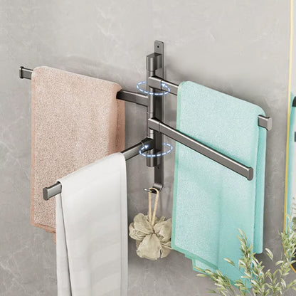 Rotating Towel Rack Wall Mounted Bathroom Shelf Multi Rod Swivel Towel Holder