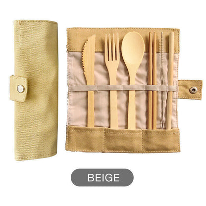 7 Pcs Reusable Bamboo Cutlery Set for Camping Travel Office