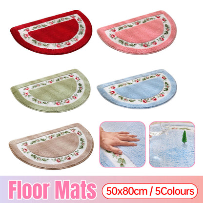 Non-Slip Floral Half-Round Entry Mat Washable 50x80cm