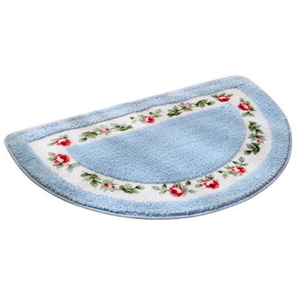 Non-Slip Floral Half-Round Entry Mat Washable 50x80cm