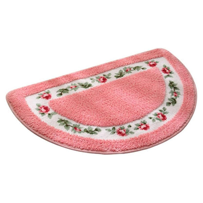 Non-Slip Floral Half-Round Entry Mat Washable 50x80cm