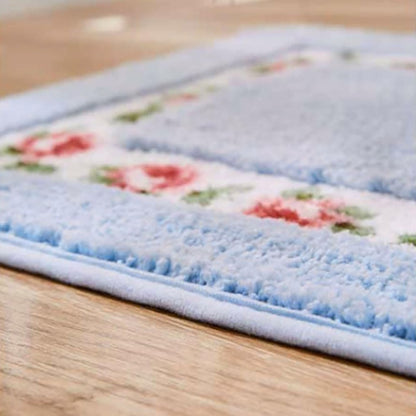 Non-Slip Floral Half-Round Entry Mat Washable 50x80cm