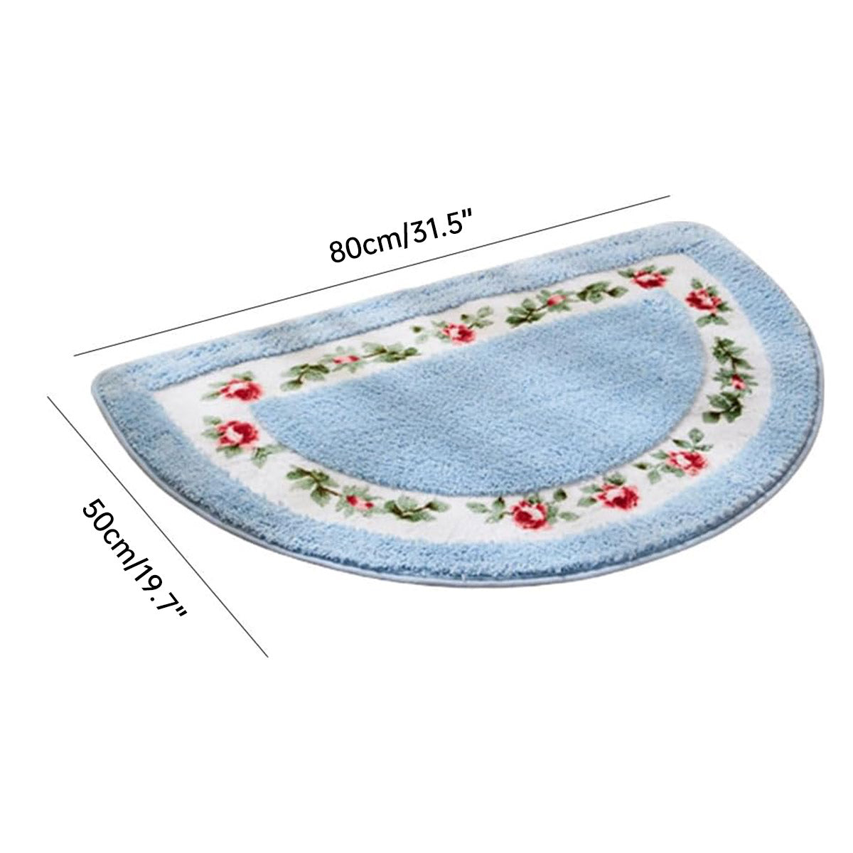 Non-Slip Floral Half-Round Entry Mat Washable 50x80cm