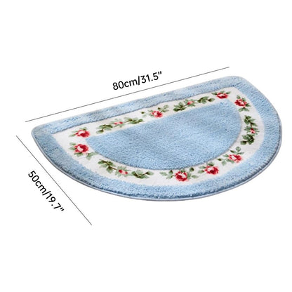 Non-Slip Floral Half-Round Entry Mat Washable 50x80cm