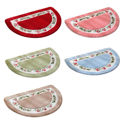Non-Slip Floral Half-Round Entry Mat Washable 50x80cm