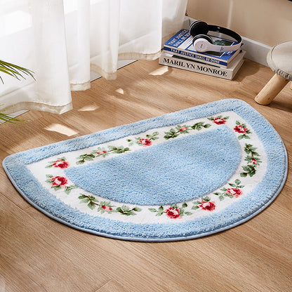 Non-Slip Floral Half-Round Entry Mat Washable 50x80cm
