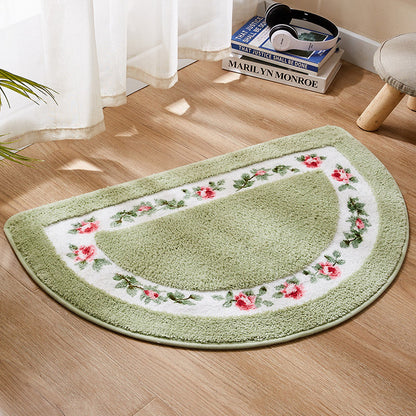 Non-Slip Floral Half-Round Entry Mat Washable 50x80cm