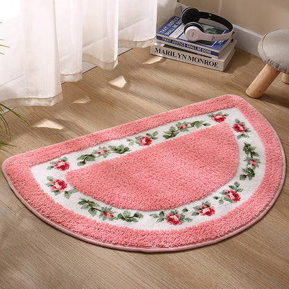 Non-Slip Floral Half-Round Entry Mat Washable 50x80cm
