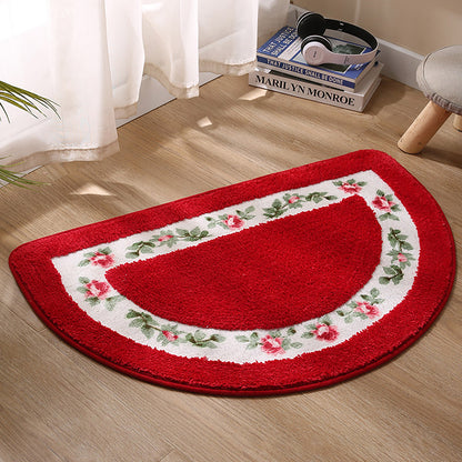 Non-Slip Floral Half-Round Entry Mat Washable 50x80cm